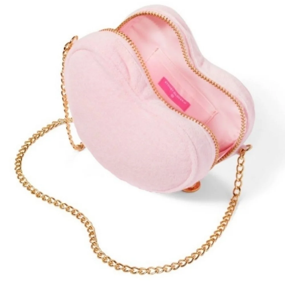 Stoney Clover Terrycloth Heart Crossbody Bag Purse Light Pink